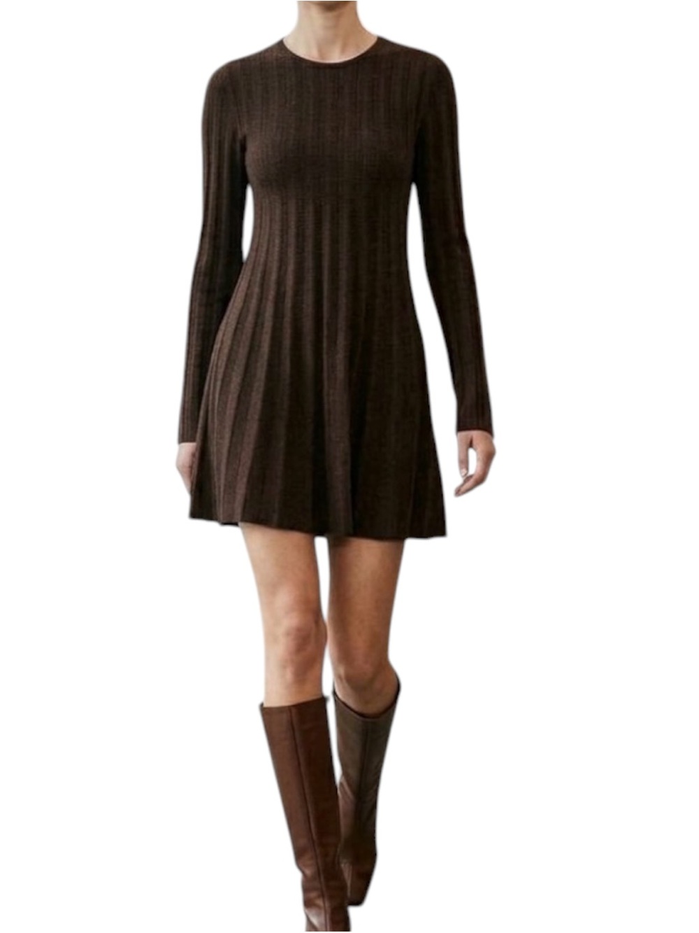 Reformation Ribbed Long Sleeve Short Sweater Dress Keyhole Back Brown Sz ?